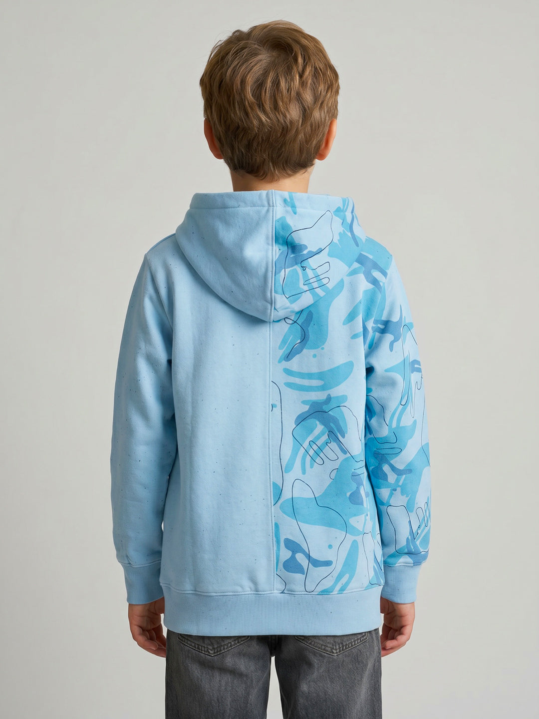 Boys Blue Printed Hooded Full Sleeve Sweatshirt
