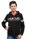Boys Black Printed Hooded Full Sleeve Sweatshirt