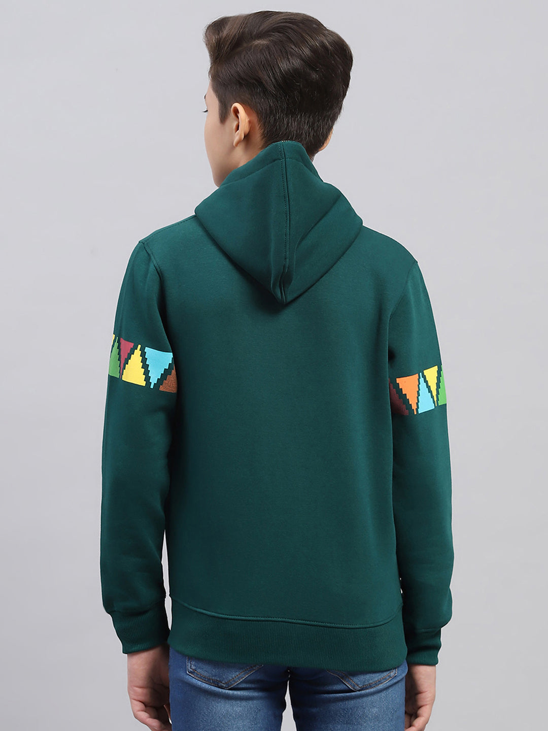 Boys Bottle Green Printed Hooded Full Sleeve Sweatshirt