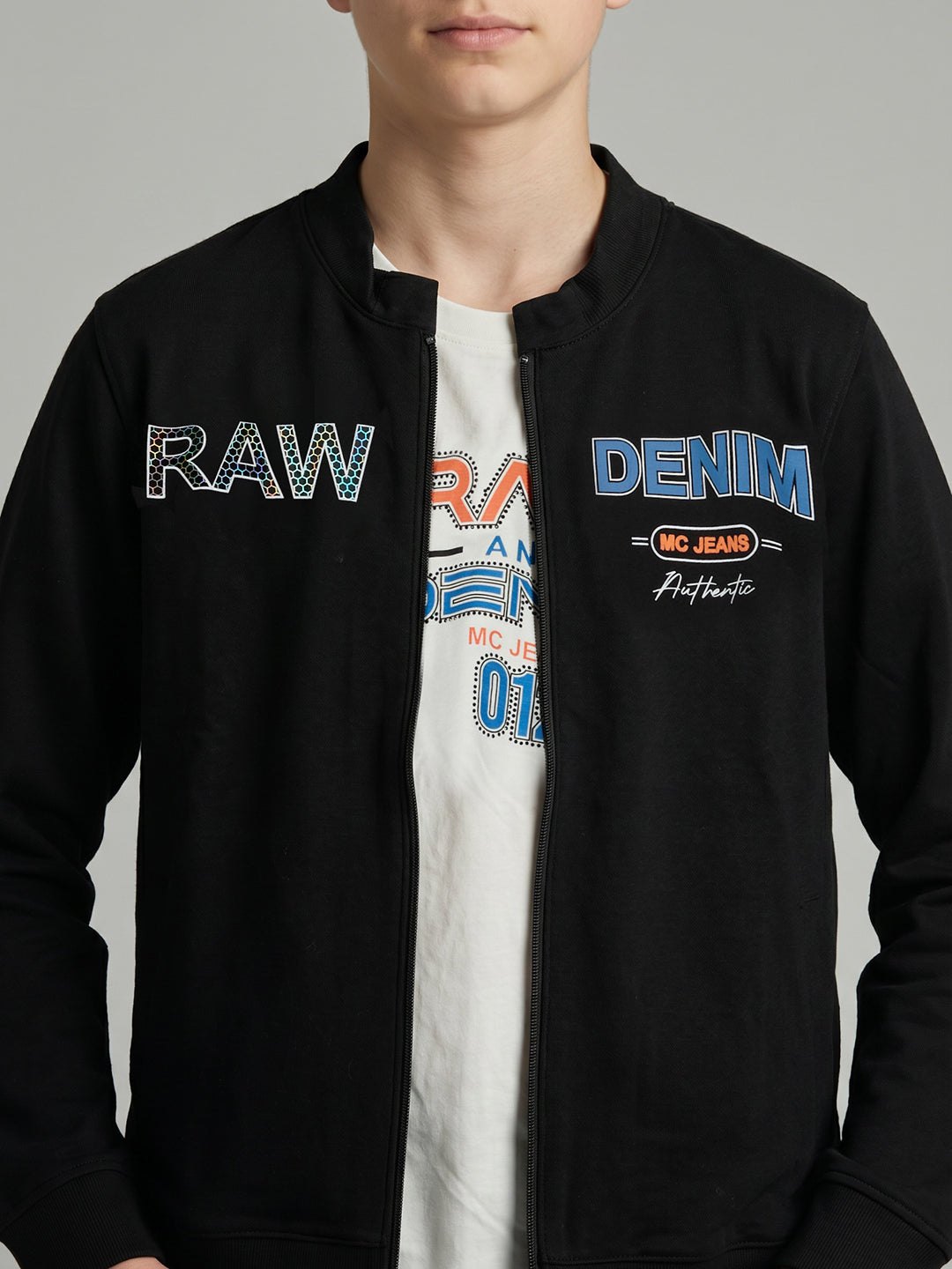Boys Black Printed Round Neck Full Sleeve Sweatshirt with T-Shirt