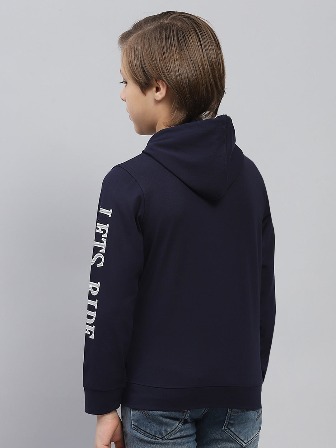 Boys Off White & Navy Blue Printed Round Neck Full Sleeve Sweatshirt with T-Shirt Set