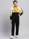 Boys Mustard & Black Printed Hooded Full Sleeve Tracksuit