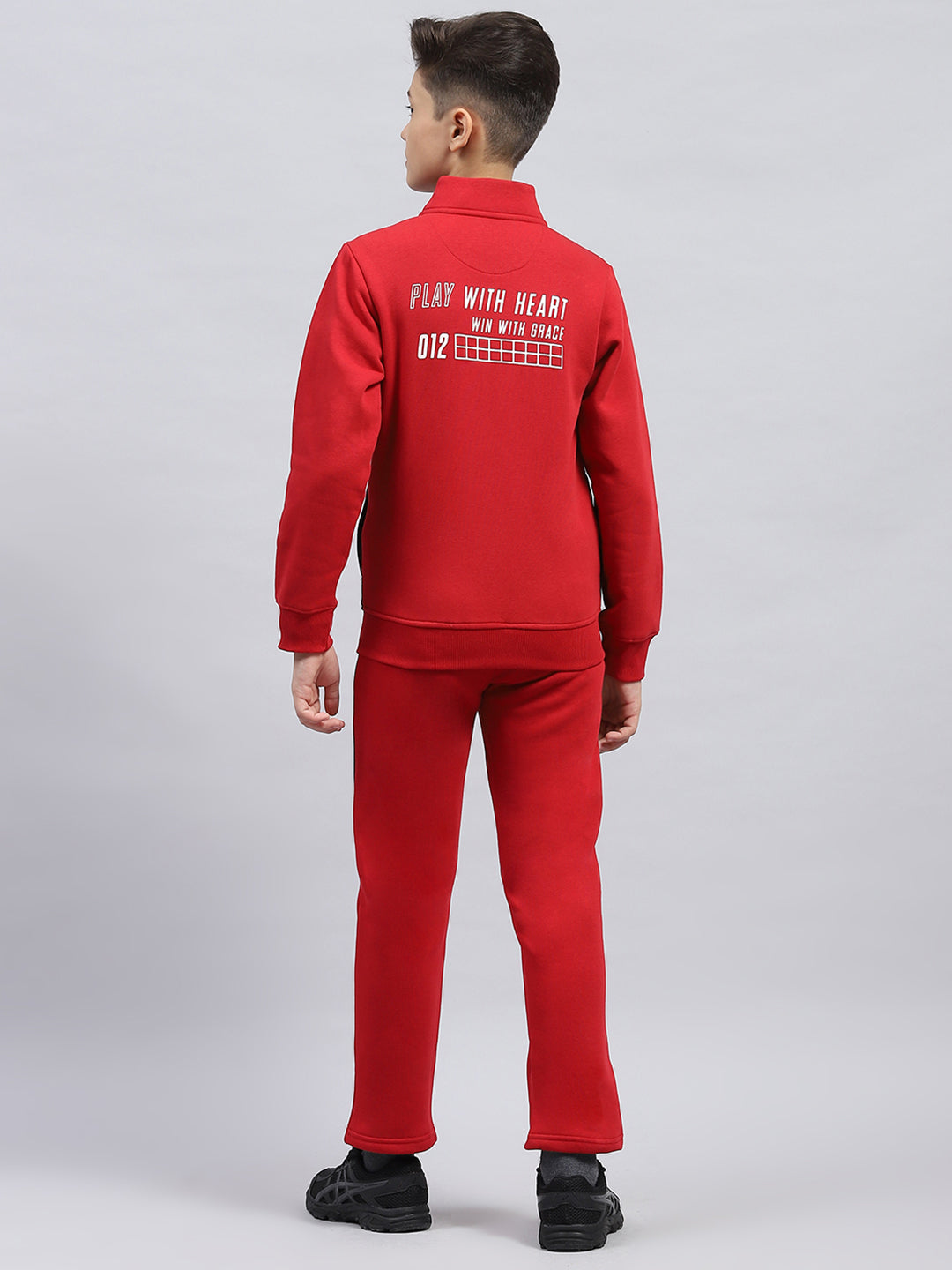 Buy Boys Red Printed Mock Neck Full Sleeve Tracksuit Online in