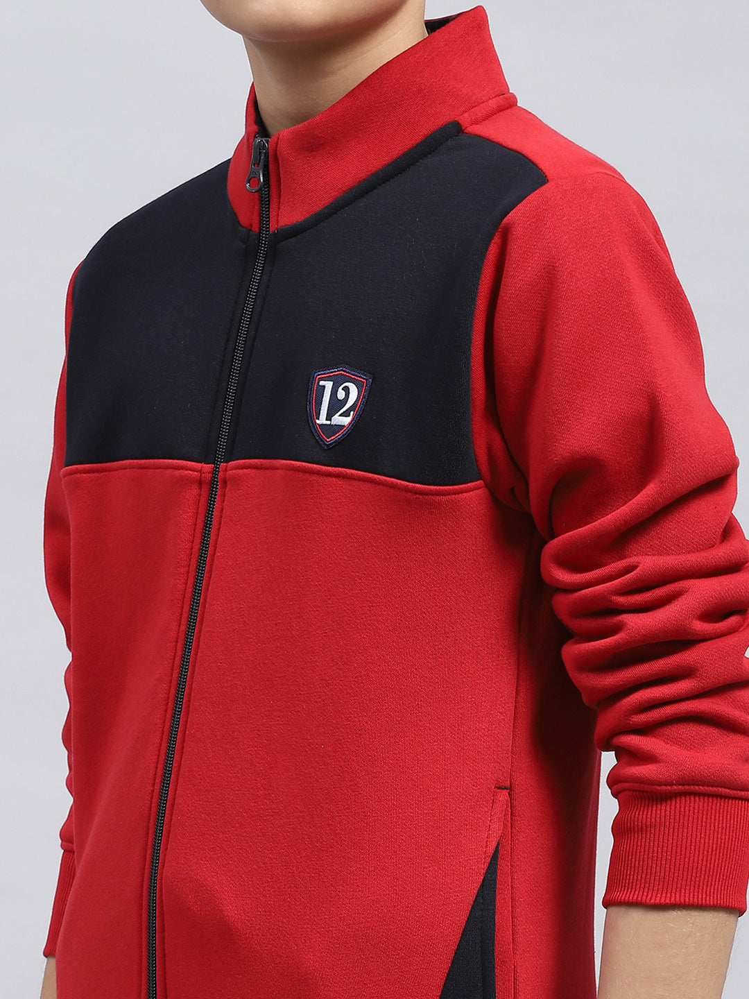 Boys Red Printed Mock Neck Full Sleeve Tracksuit