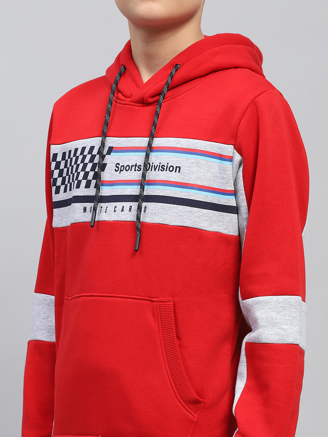 Boys Red Printed Hooded Full Sleeve Tracksuit