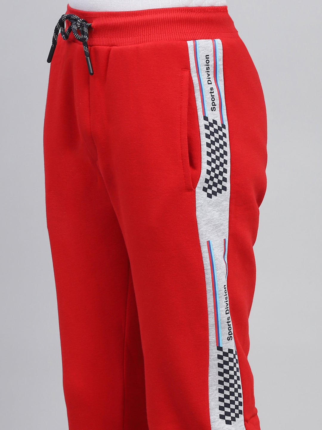 Boys Red Printed Hooded Full Sleeve Tracksuit