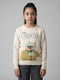 Girls Off White Printed Round Neck Full Sleeve Sweater
