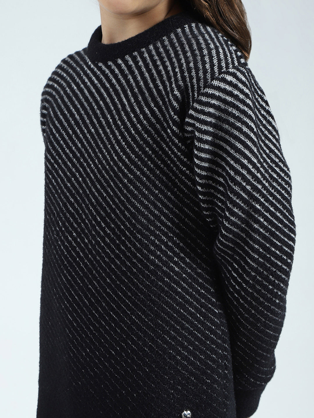 Girls Black Self Design Round Neck Full Sleeve Cords Set