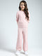 Girls Pink Self Design Round Neck Full Sleeve Cords Set