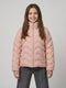 Girls Pink Embroidered High Neck Full Sleeve Puffer Jacket