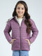 Girls Purple Solid Detachable Hood Full Sleeve Jacket