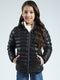 Girls Black Solid Hooded Full Sleeve Reversible Jacket