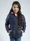 Girls Navy Blue Solid Hooded Full Sleeve Reversible Jacket