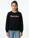 Girls Black Self Design Round Neck Full Sleeve Sweatshirt