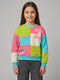 Girls Aqua Blue Colourblocked Round Neck Full Sleeve Sweatshirt