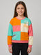 Girls Aqua Blue Colourblocked Round Neck Full Sleeve Sweatshirt