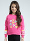 Girls Pink Printed Round Neck Full Sleeve Sweatshirt