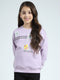 Girls Purple Printed Round Neck Full Sleeve Sweatshirt