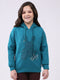 Girls Teal Blue Printed Hooded Full Sleeve Sweatshirt
