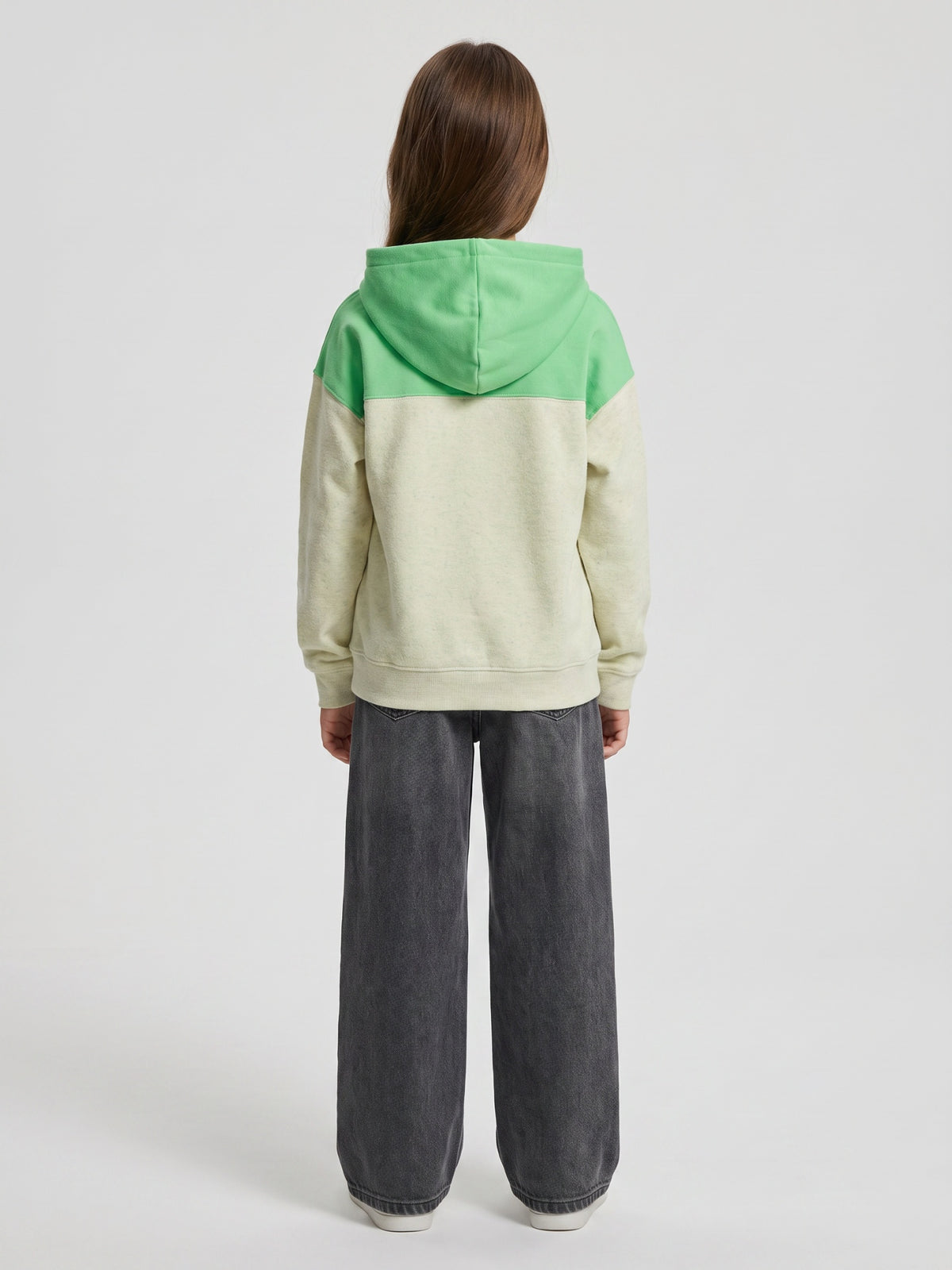 Girls Green Printed Hooded Full Sleeve Sweatshirt