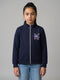Girls Navy Blue Printed Turtle Neck Full Sleeve Sweatshirt