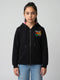 Girls Black Printed Hooded Full Sleeve Sweatshirt