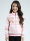 Girls Pink Printed Mock Neck Full Sleeve Sweatshirt