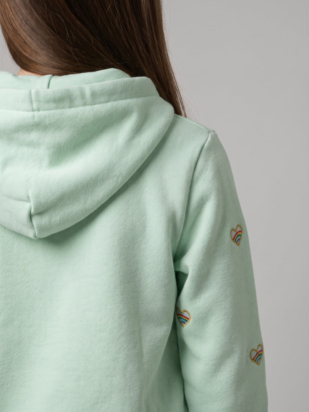 Girls Green Embroidered Hooded Full Sleeve Sweatshirt