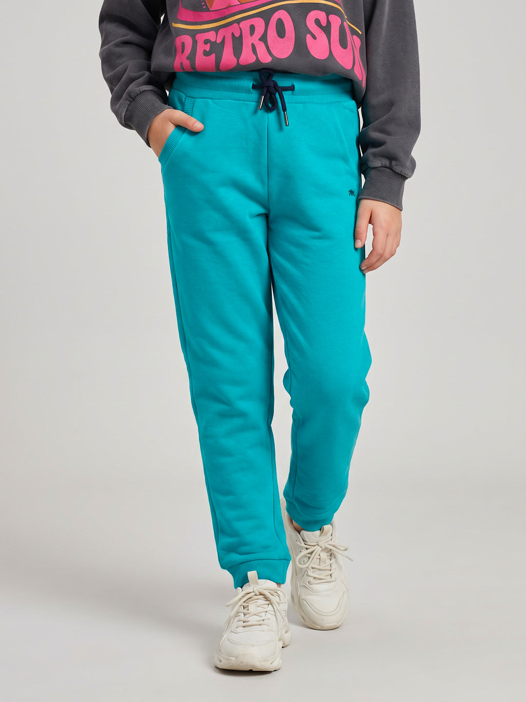 Girls Turquoise Blue Solid Regular Fit Lower