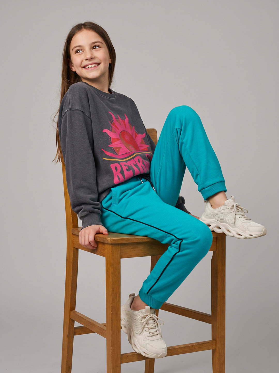 Girls Turquoise Blue Solid Regular Fit Lower