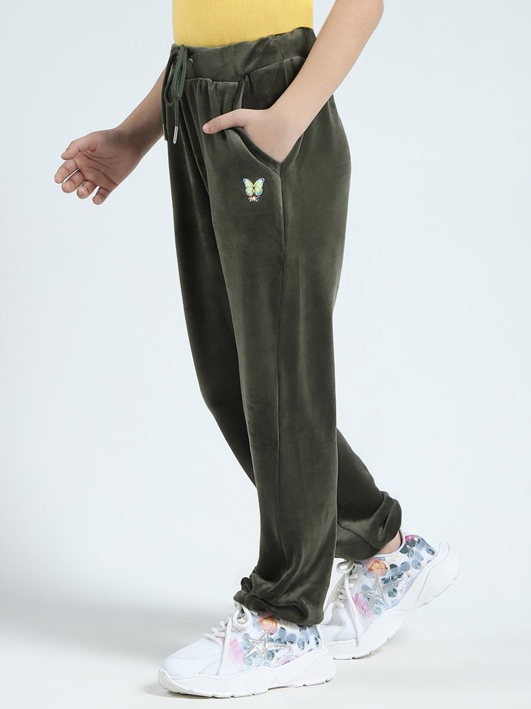 Girls Olive Solid Regular Fit Lower