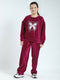 Girls Maroon Self Design Round Neck Full Sleeve Cords Set