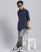Boys Navy Blue Stripe Collar Full Sleeve Shirt