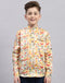 Boys Orange Printed Collar Full Sleeve Shirt