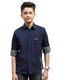 Boys Blue Solid Collar Full Sleeve Shirt