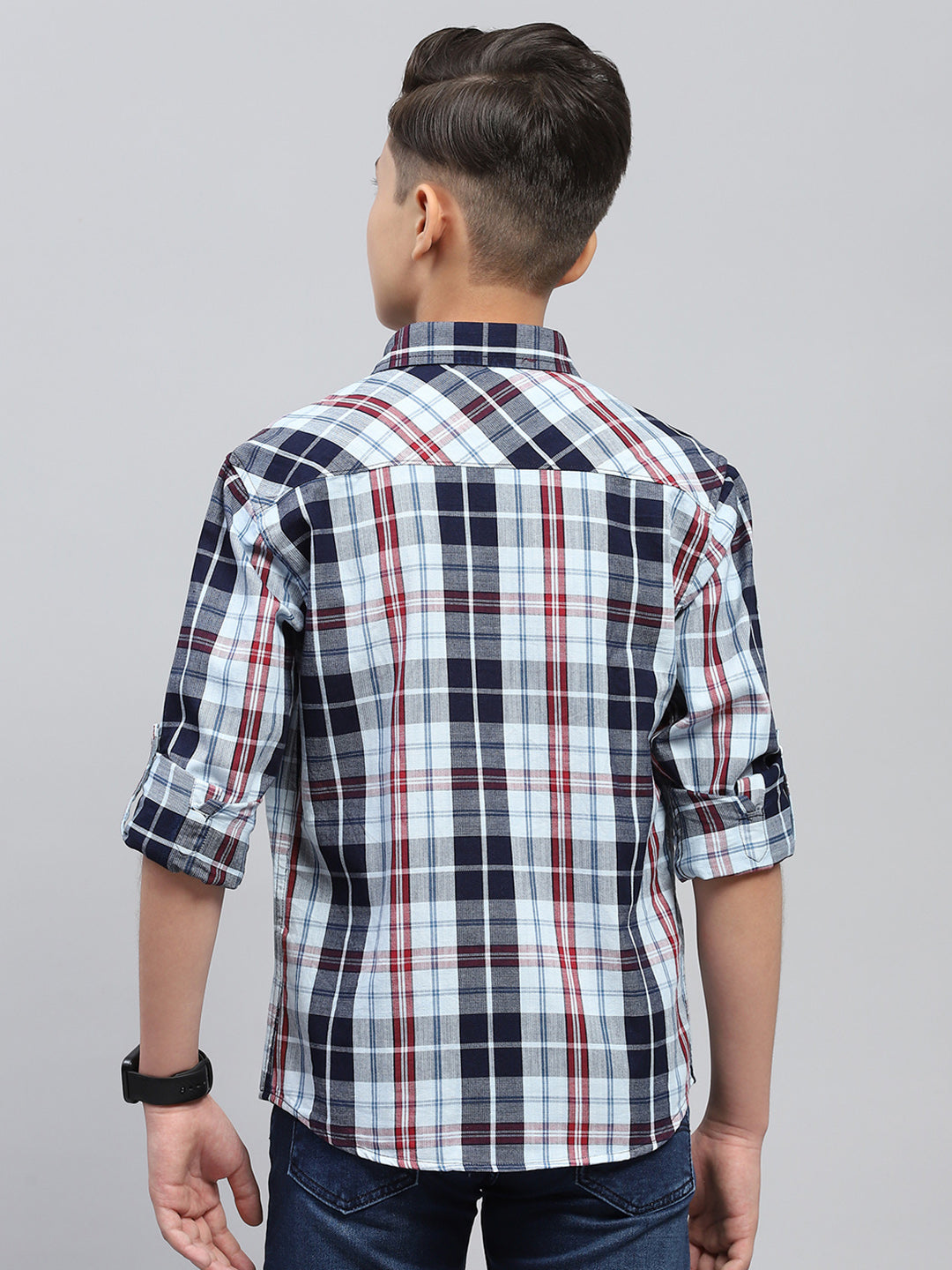 Boys Red & Blue Check Collar Full Sleeve Shirt