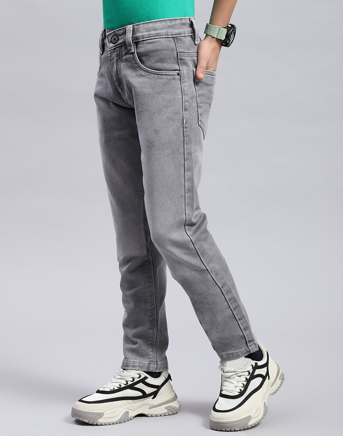 Boys Grey Light Wash Slim Fit Denim