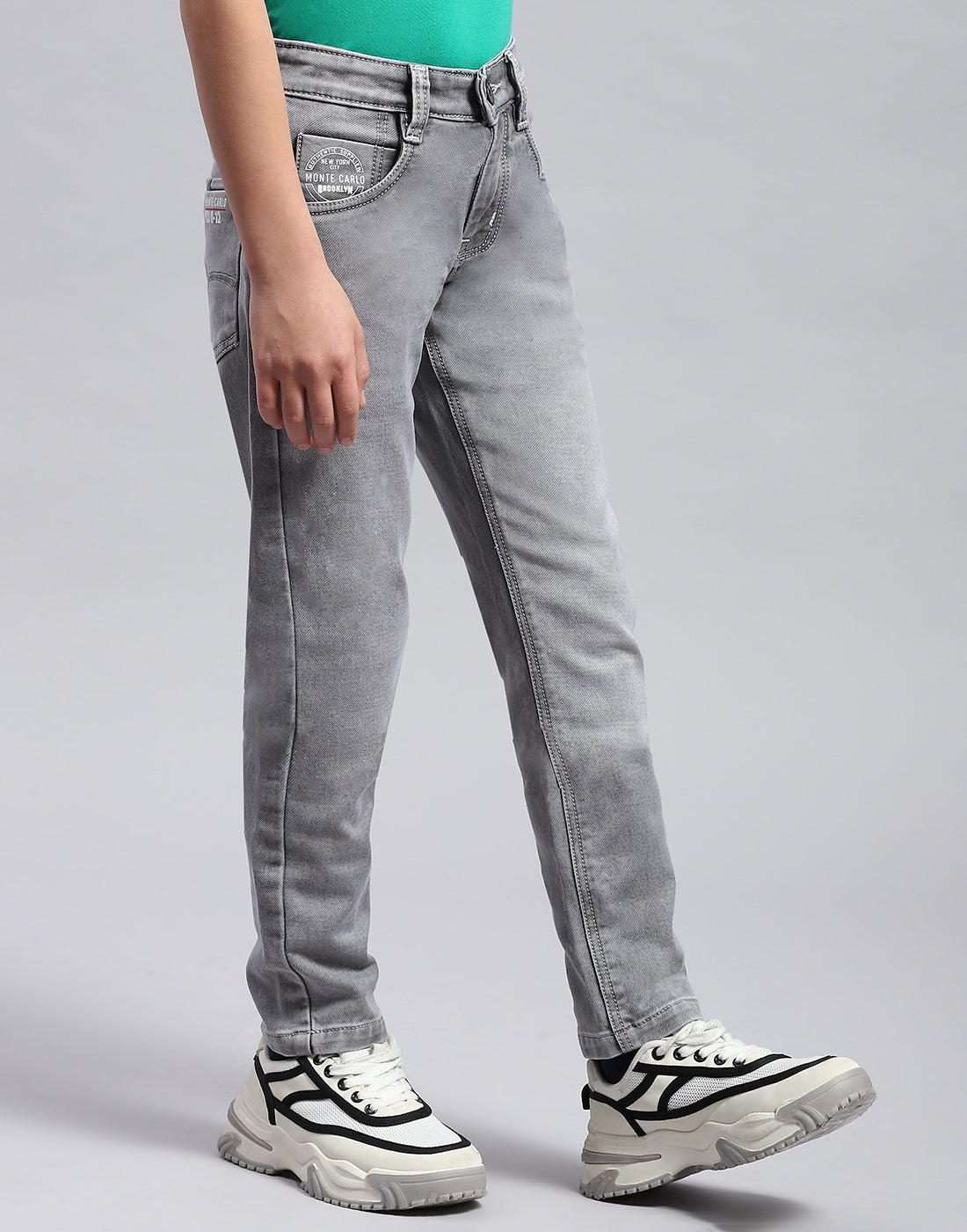 Boys Grey Light Wash Slim Fit Denim