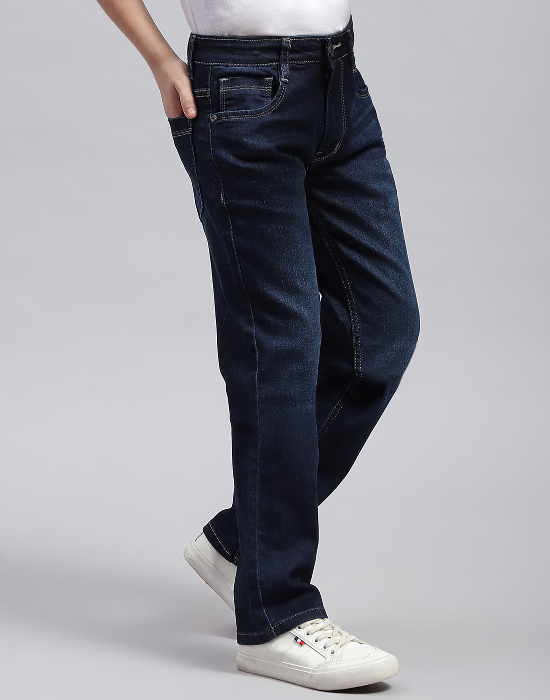 Boys Blue Solid Regular Fit Denim