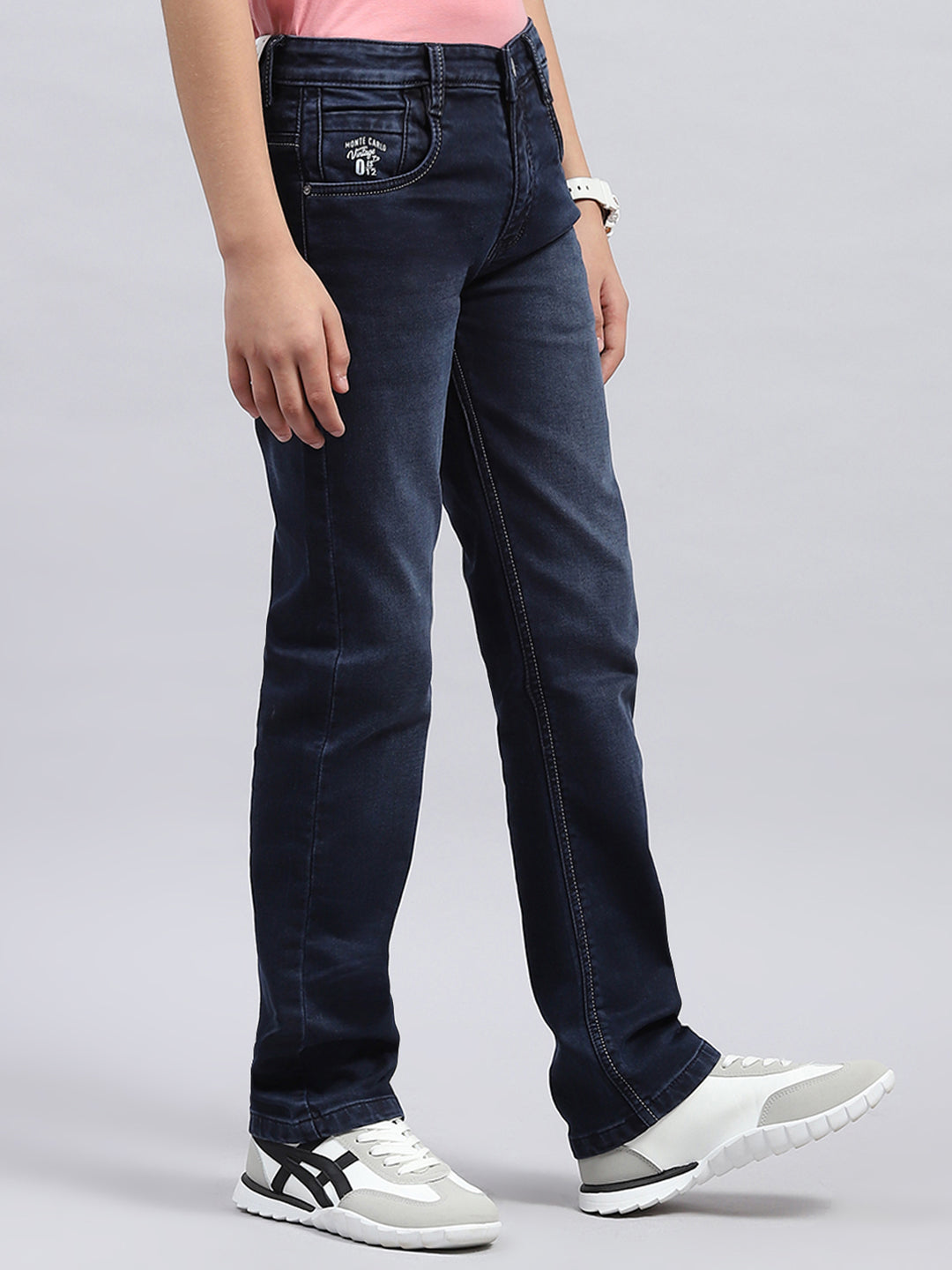 Boys Dark Blue Light Wash Straight Fit Denim