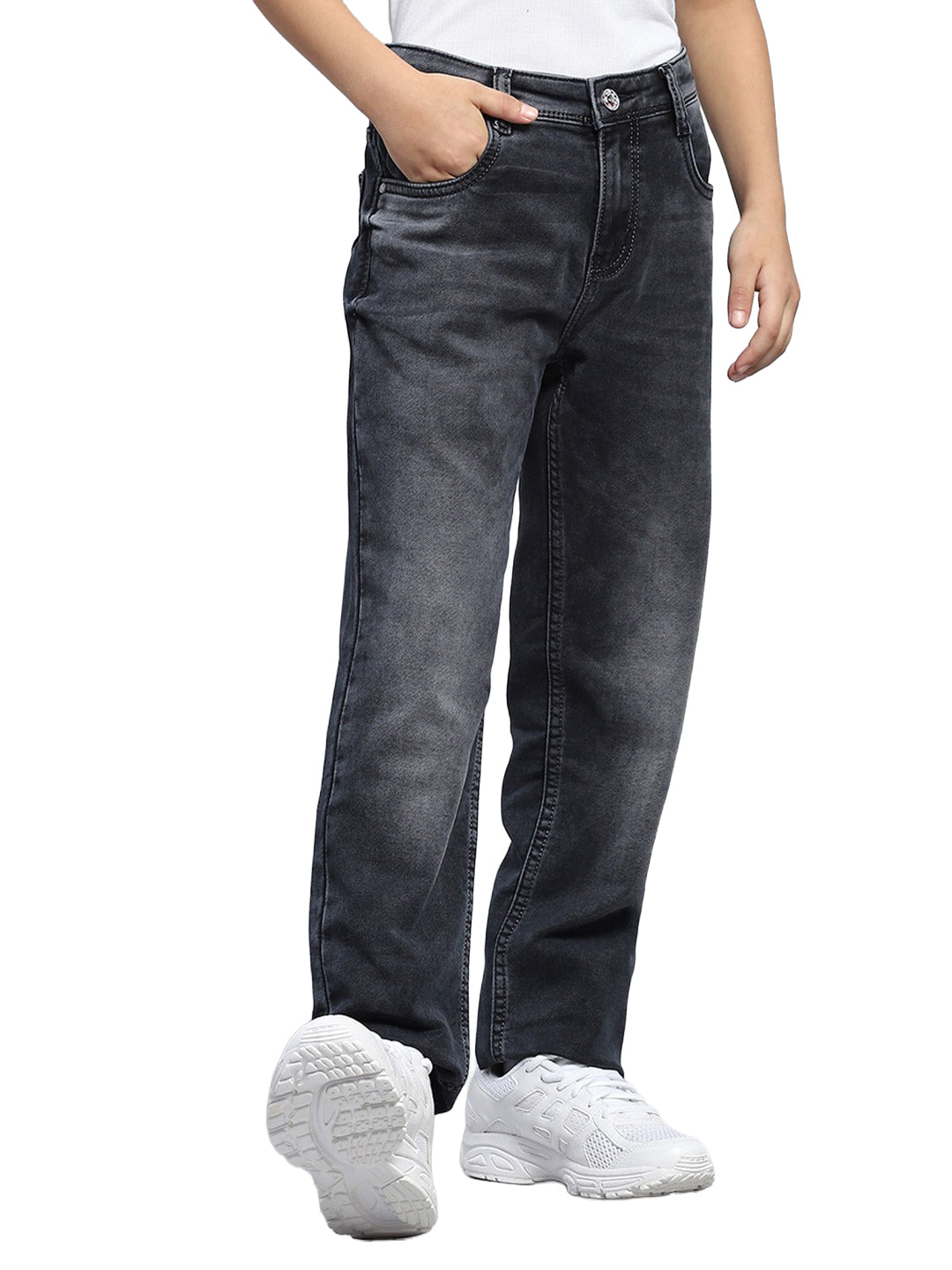 Boys Grey Light Wash Straight Fit Denim