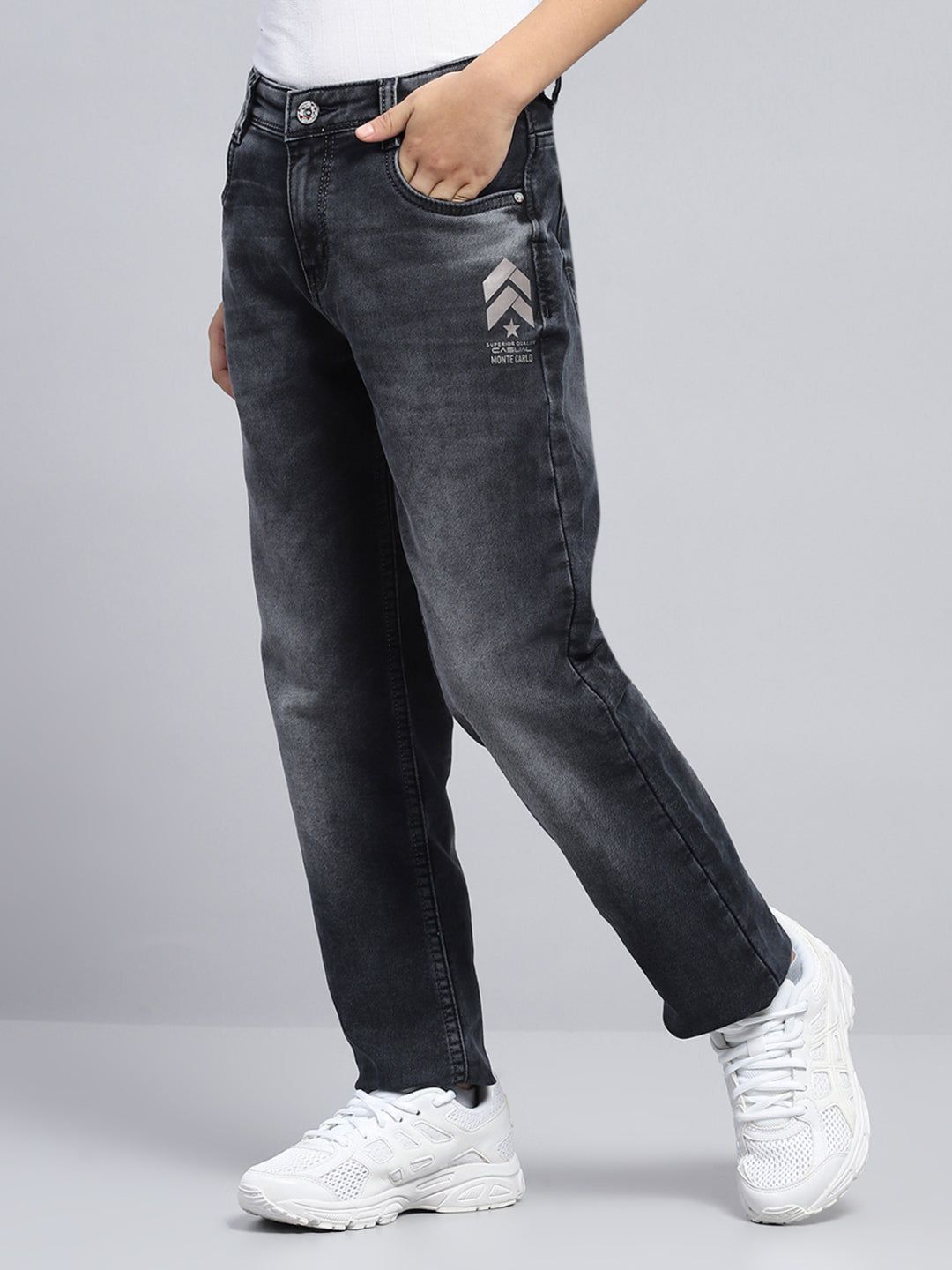 Boys Grey Light Wash Straight Fit Denim