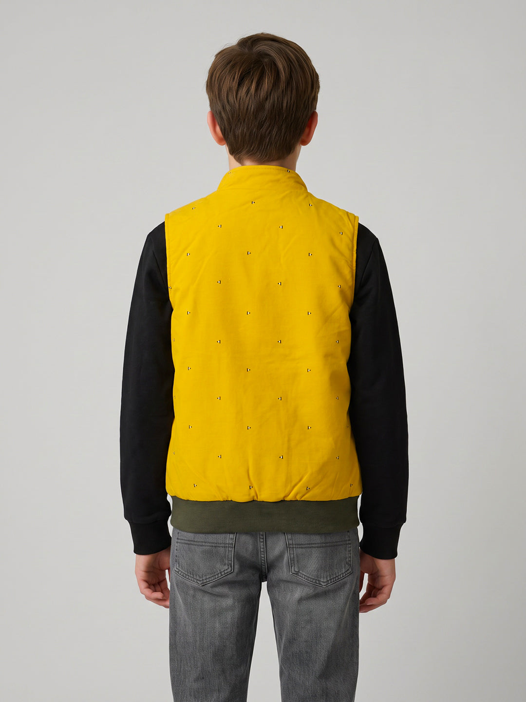 Boys Olive Solid Mock Neck Reversible Puffer Jacket