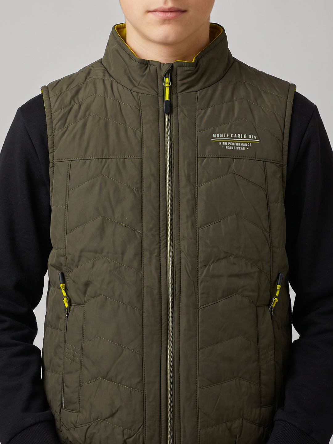 Boys Olive Solid Mock Neck Reversible Puffer Jacket