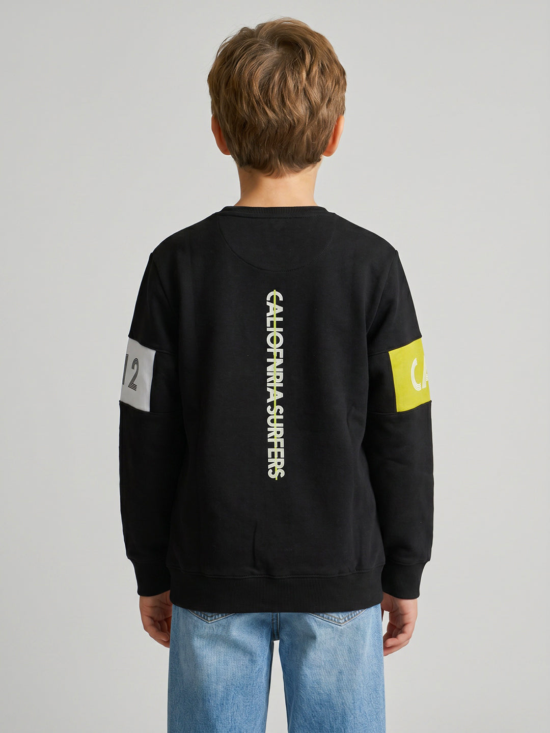 Boys Black Graphic Print Round Neck Full Sleeve Sweatshirt