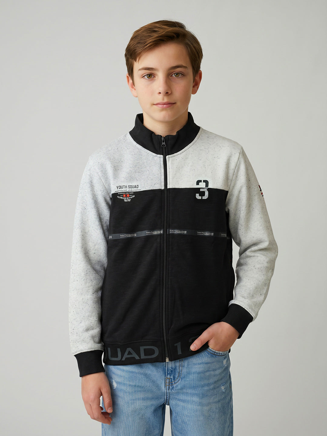 Boys Black Printed Turtle Neck Full Sleeve Sweatshirt
