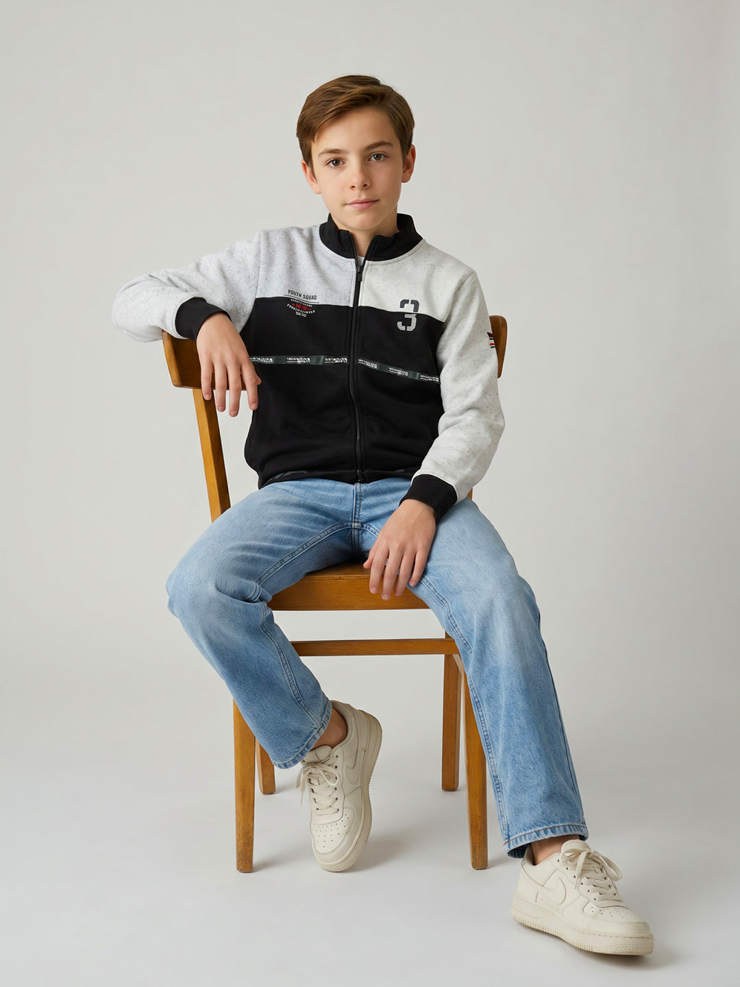 Boys Black Printed Turtle Neck Full Sleeve Sweatshirt