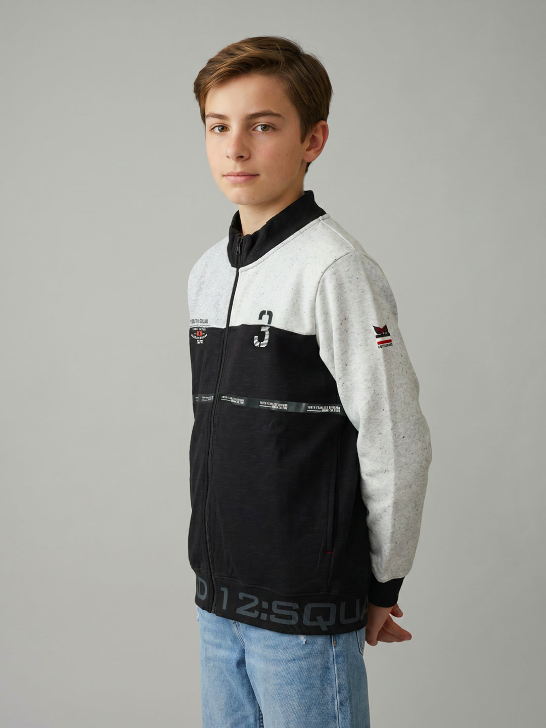 Boys Black Printed Turtle Neck Full Sleeve Sweatshirt