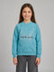 Girls Sky Blue Self Design Round Neck Full Sleeve Sweatshirt