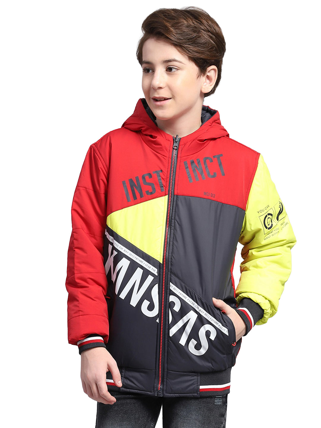 Boys Multicolor Solid Hooded Full Sleeve Reversible Jacket